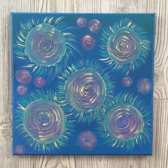 Original Painting Blue Purple Trippy Retro 80s Design 12”x12” Wall Decor - Picture 1 of 11